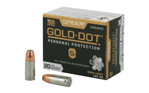 Ammunition Speer Ammunition Speer Gold Dot 9mm SPR GOLD DOT 9MM 124GR HP 20/200 • Model: Speer Gold Dot